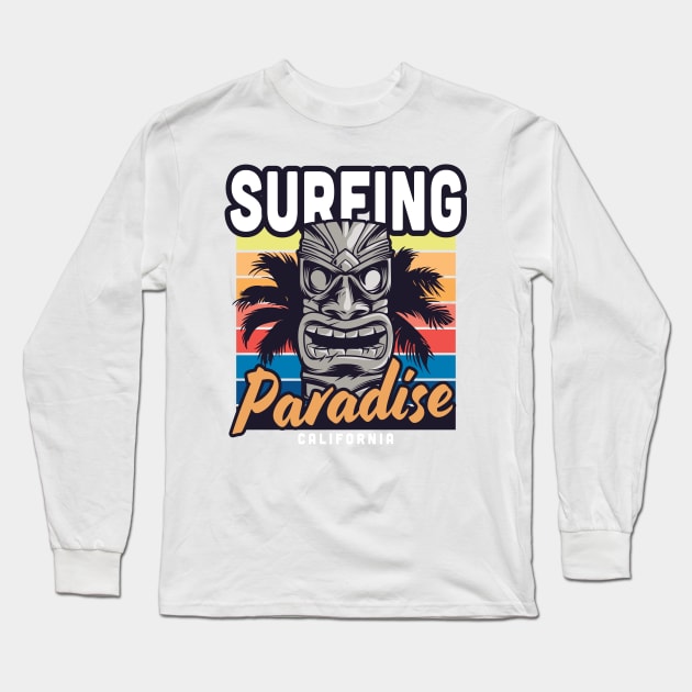 Surfing California Paradise Long Sleeve T-Shirt by Mako Design 